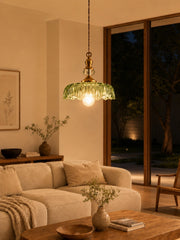 Verdoma Vintage Brass Clear Glass Pendant - Flower Hanging Light for Dining and Living Spaces